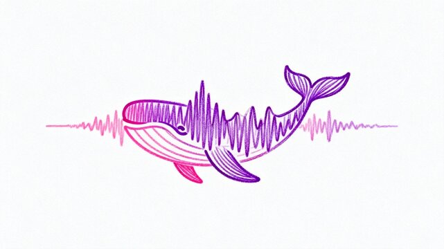 Pink Whale Silhouette Integrated with Sound Waveform on Clean White Background