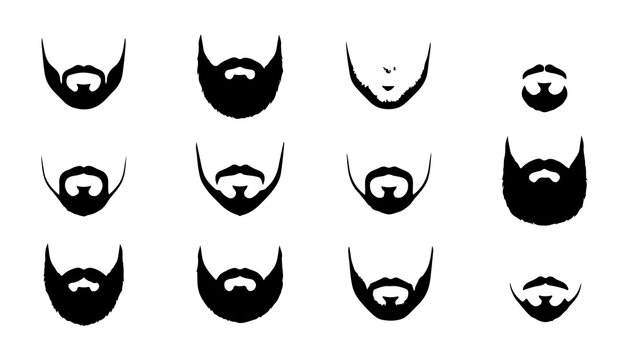 Beard Silhouettes Set with Various Styles and Shapes. Black Vector Icons for Grooming Design and Male and Facial