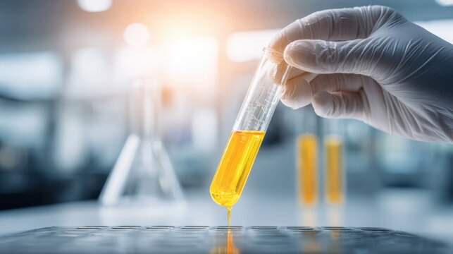 Scientist Performing Chemical Titration in Laboratory with Yellow Liquid
