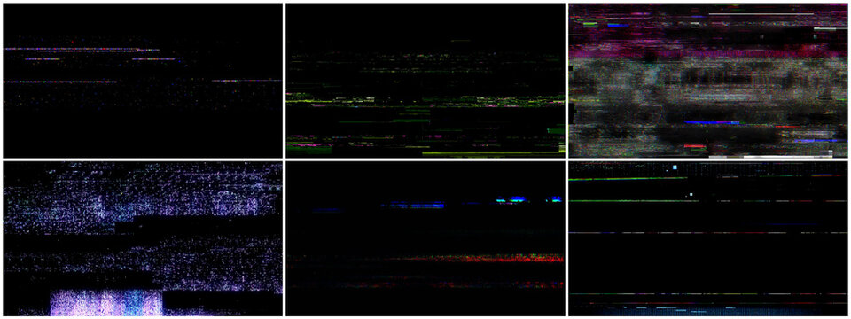 Abstract digital glitch effect with colorful horizontal light lines on a dark background showing data signal interference