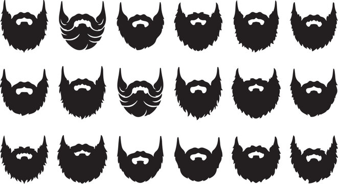 Beard Silhouettes Set with Various Styles and Shapes. Black Vector Icons for Grooming Design and Illustration and Male