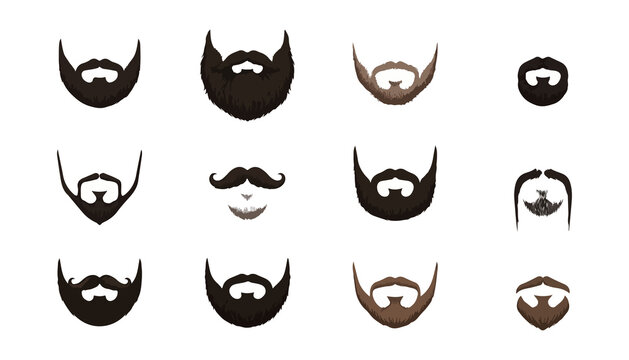 Beard and Mustache Vector Icons Set with Various Styles and Colors. Design Elements for Grooming, Fashion, and Personal