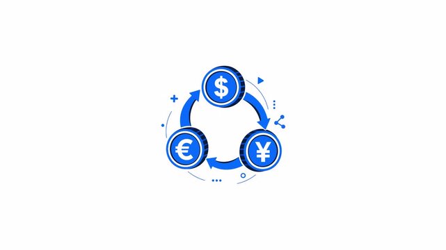 Global Currency Exchange Animation with Dollar Euro and Yen Symbols