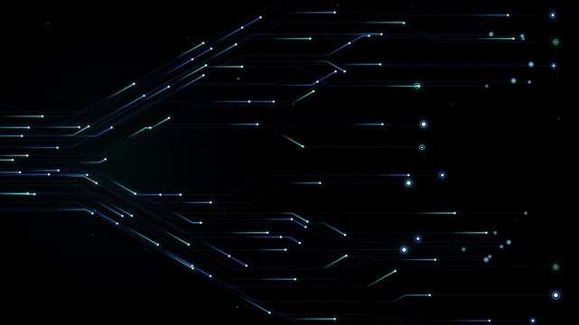 Glowing Digital Data Circuit Lines Moving Through Cyber Network Backgrounds for Technology Projects