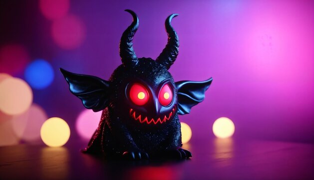 Cute dark fantasy demon creature with glowing red eyes