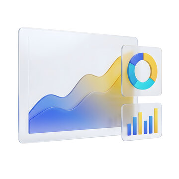 3D sales analytics dashboard with charts. Business success concept isolated.