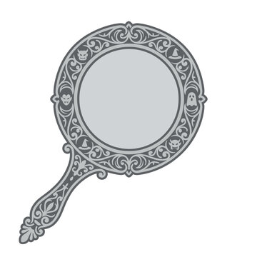 Spooky vintage hand mirror with gothic halloween frame