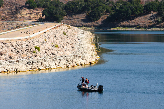 Anglers Fishing from a Boat on Cachuma Lake in California