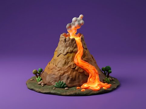 Plasticine Volcano Flowing Glowing Lava 3D Clay Render