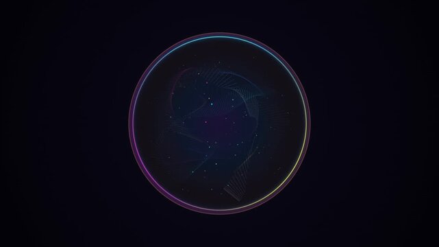 Abstract Glowing Circular Digital Interface Animation With Particle Data Flow On Dark Background