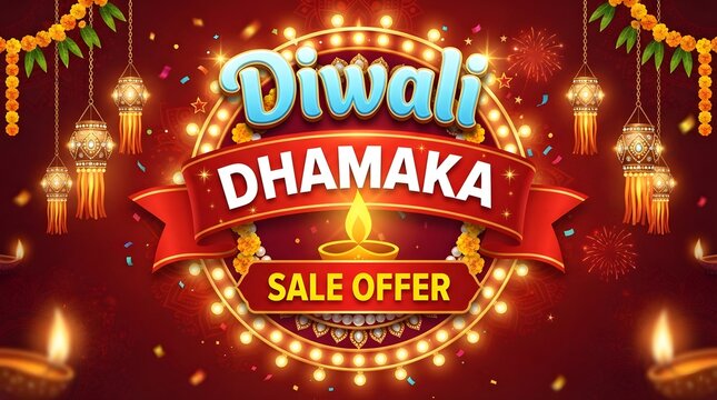 Diwali dhamaka sale offer banner with hanging lanterns and lights