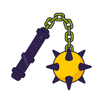 Medieval morning star flail weapon with spiked ball and chain