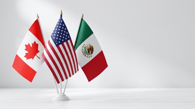 USA Mexico Canada Flags Together in International Partnership Concept