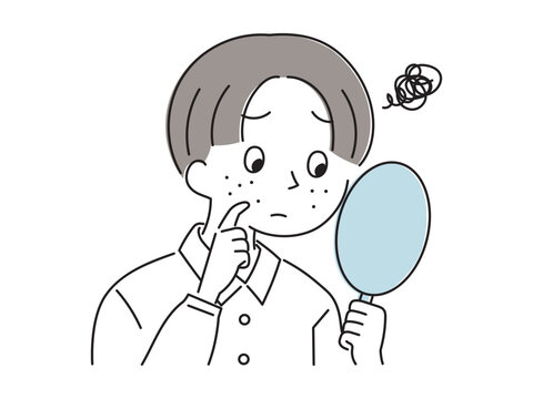 顔のニキビが気になる男子中学生