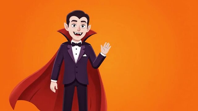 Cute Cartoon Vampire Character in Halloween Night Scene with Stars! 4k