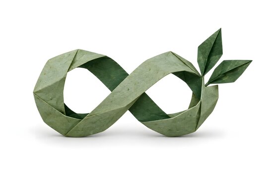 Circular Economy Origami Infinity Loop with Three Leaves on White Background