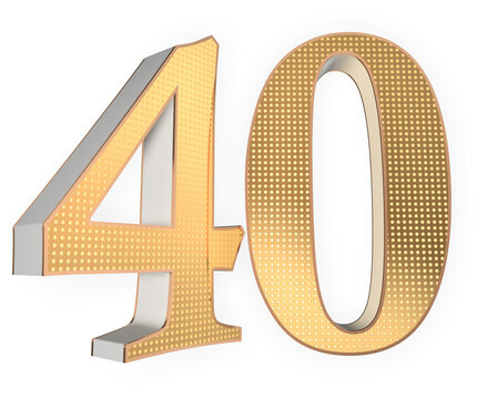 ?Elegant white Glossy 3D Number 40 with Gold Outline, Luxury Metallic Typography