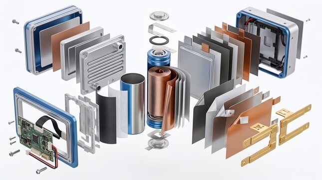 Lithium-ion battery pack exploded view showing internal cells and components