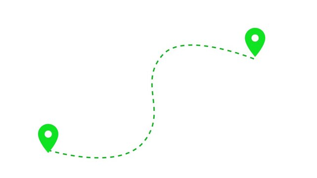 Two location pins connected by a dashed line animation