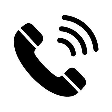 Black telephone handset icon with signal waves for customer support contact buttons, mobile app dialer interfaces, and business website footer sections.
