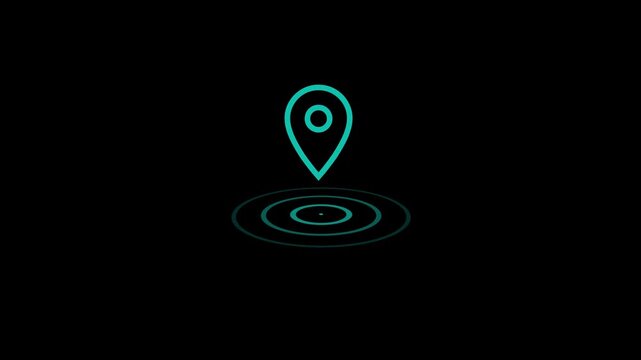 Minimalist location pin icon with concentric circles wave signal animation