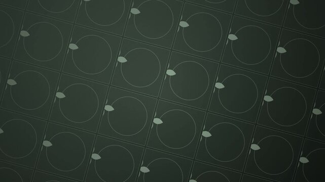 Seamless geometric pattern with circular shapes and leaves on dark background