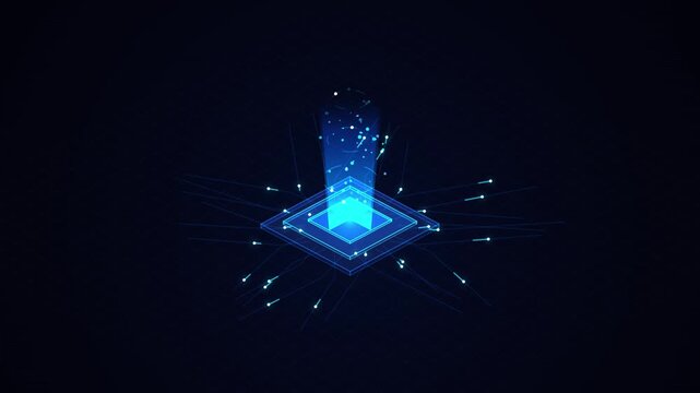 Futuristic Digital Microchip Processor With Glowing Blue Data Streams And Particle Beam Connectivity