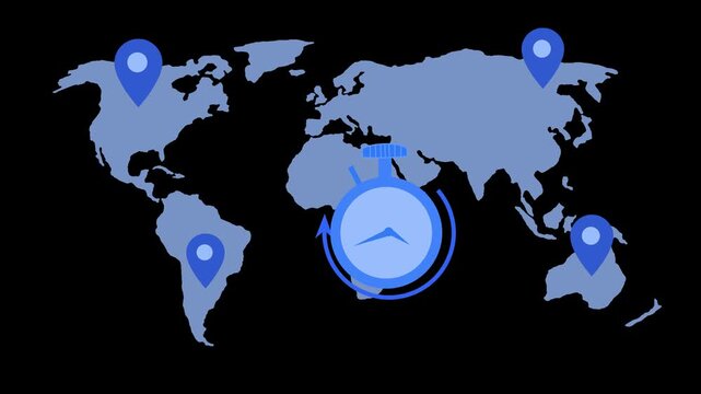 Global Time Management Concept with World Map Animation