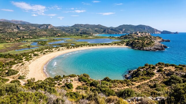 Greece Voidokilia Beach Coastal Lagoon Landscape