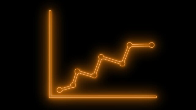 Finance Business Chart in Glowing Neon Light Loop, Glowing Line Graph Showing Upward Trend