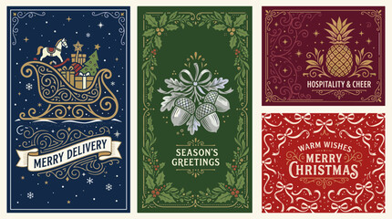 Magical vintage sleigh ride with toys on a dark blue night sky scene perfect for winter holiday greetings © Boob's