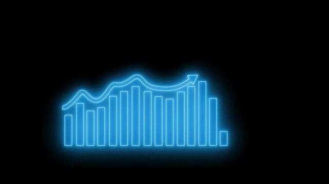 Business Infographic Chart with Glowing Neon Bars in Looping Animation, Neon Graph on Black Background
