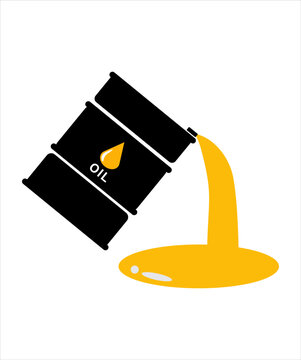 Flat vector icons of black oil barrel and jerrycan with yellow label