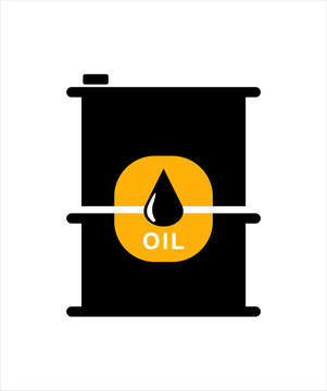 Flat vector icons of black oil barrel and jerrycan with yellow label