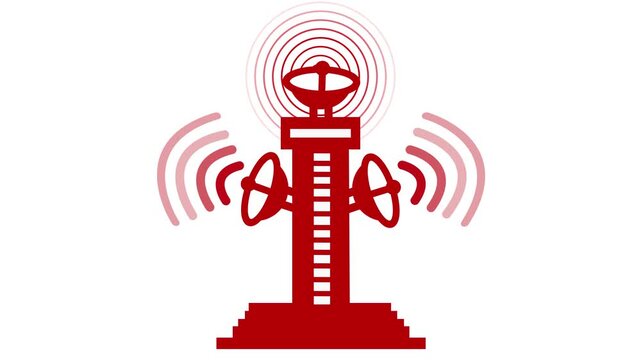 Stylized Radio Tower with Signal Waves Animation, Cellular Tower Broadcasting Signal Animation
