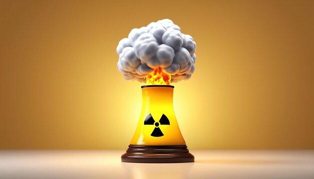 Nuclear cooling tower releasing radioactive smoke