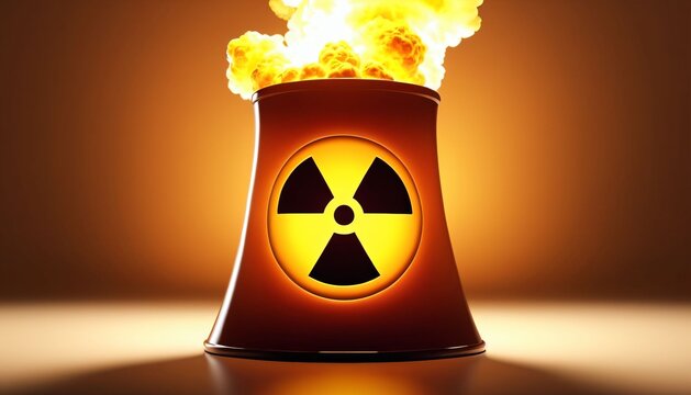 Burning radioactive barrel with warning label