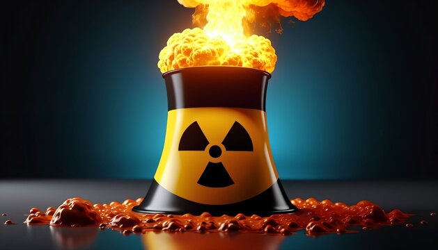 Burning nuclear waste barrel in dark environment