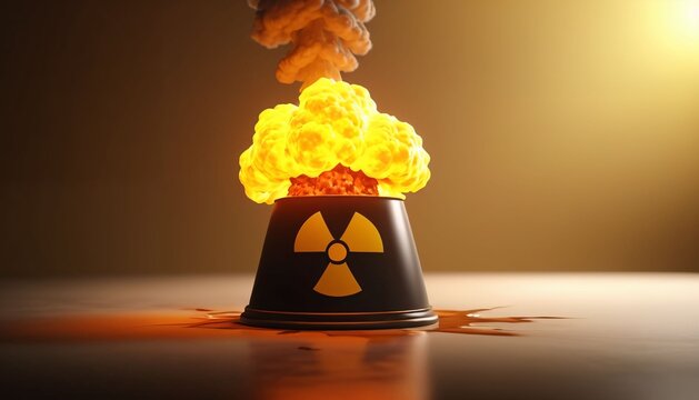 Radioactive reactor tower emitting flames and smoke