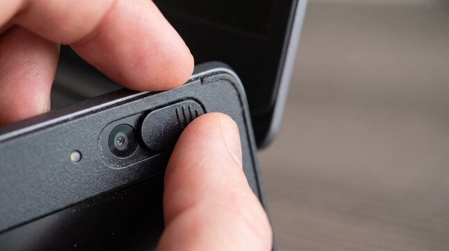 Close-up of fingers operating a smartphone's camera button