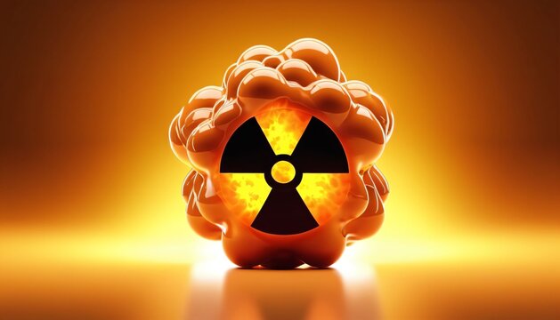 Stylized nuclear explosion with black radiation symbol