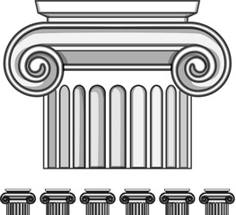 Obraz premium marble column ancient cartoon. stone ionic, vintage building, statue pedestal marble column ancient sign colorful illustration
