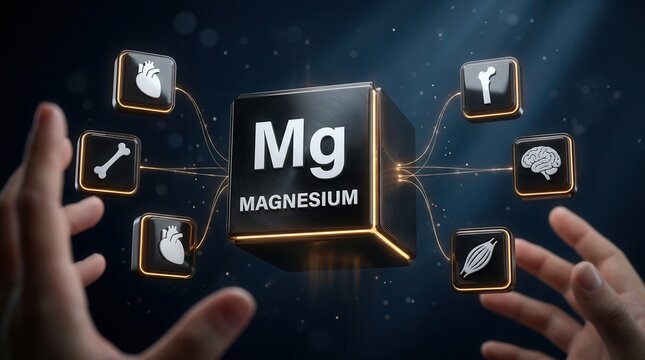 Educational infographic design featuring magnesium functions and health benefits using vector icons.