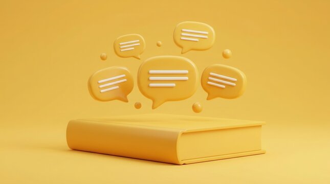 A creative concept of a book club with floating speech bubbles and quotes.