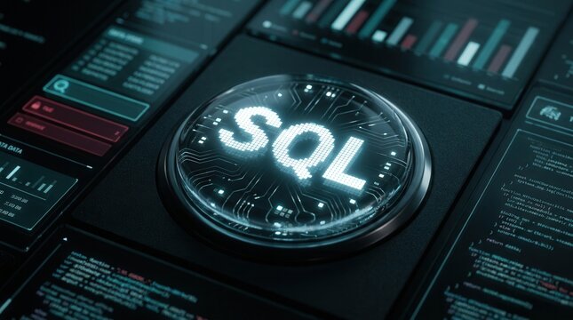 Close-up of a computer interface highlighting SQL and complex database elements.