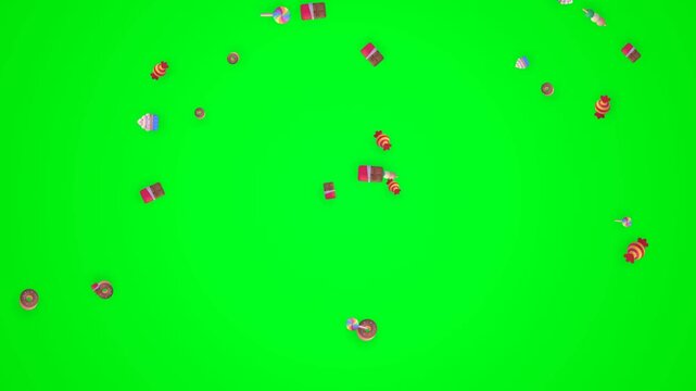 3D Sweets and Pancakes Explosion Rain Green Screen Animation