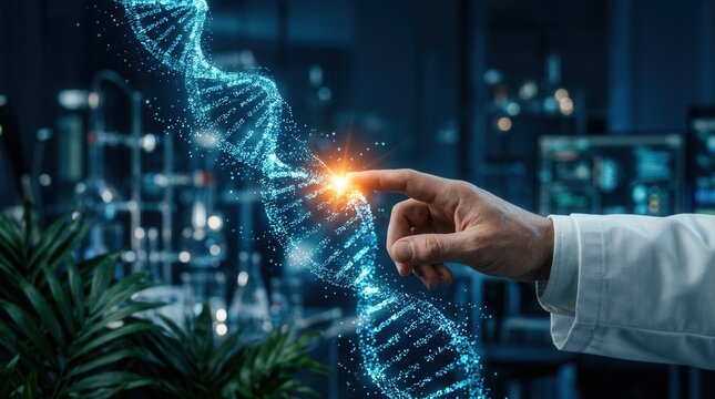 Modern laboratory scene showing CRISPR technology and gene editing applications.