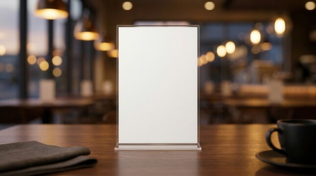 Business advertising key visual layout featuring a white menu mockup in a coffee shop.