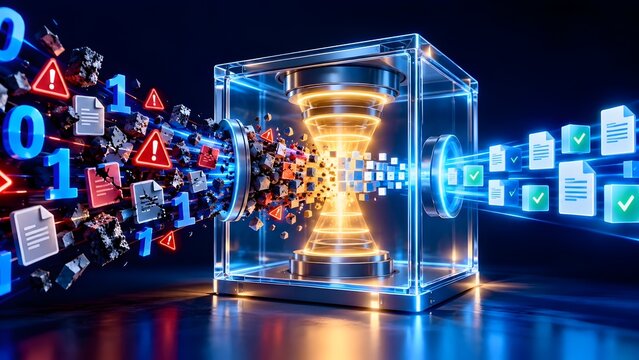 Digital data filtration system converting corrupted cyber threat files into clean secure documents