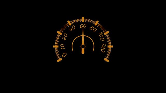 Minimal speedometer gauge animation, high-contrast minimalist vehicle instrument graphic